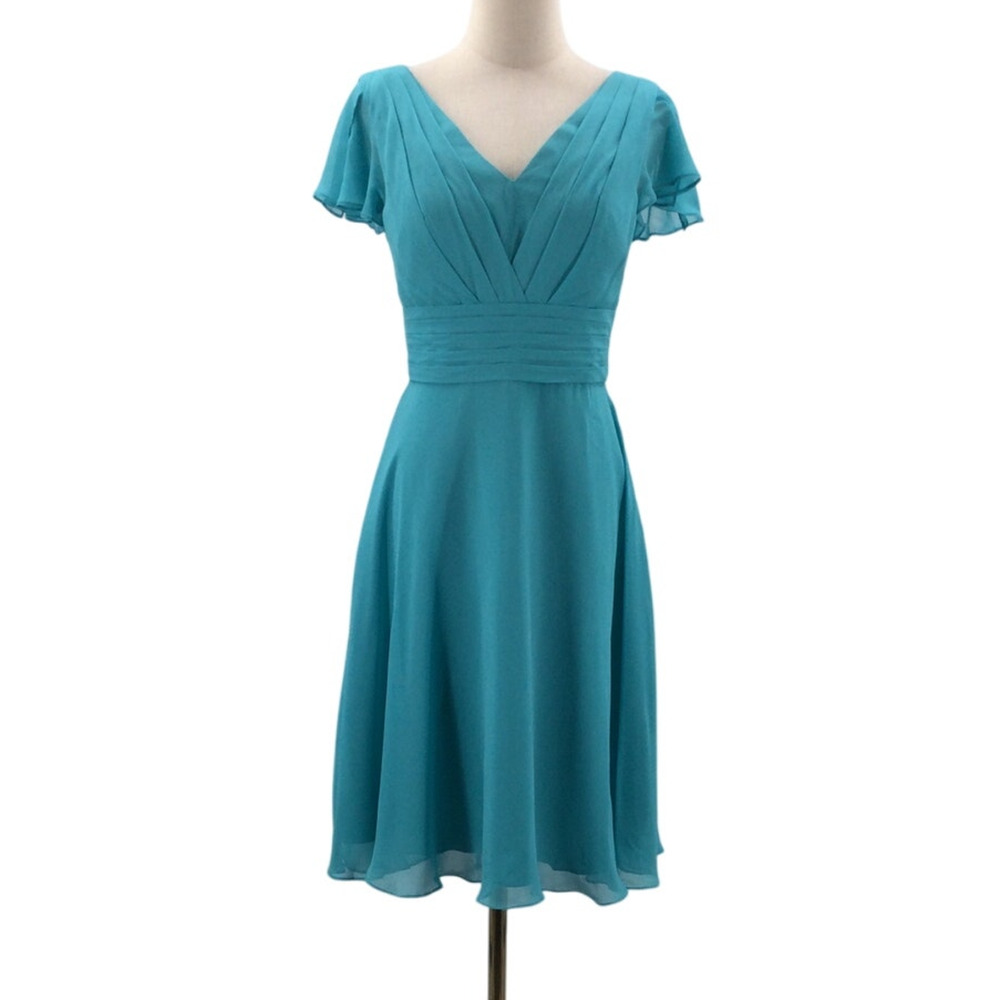 AW BRIDAL 8 M Turquoise v neck wedding formal party knee length dress NEW B46